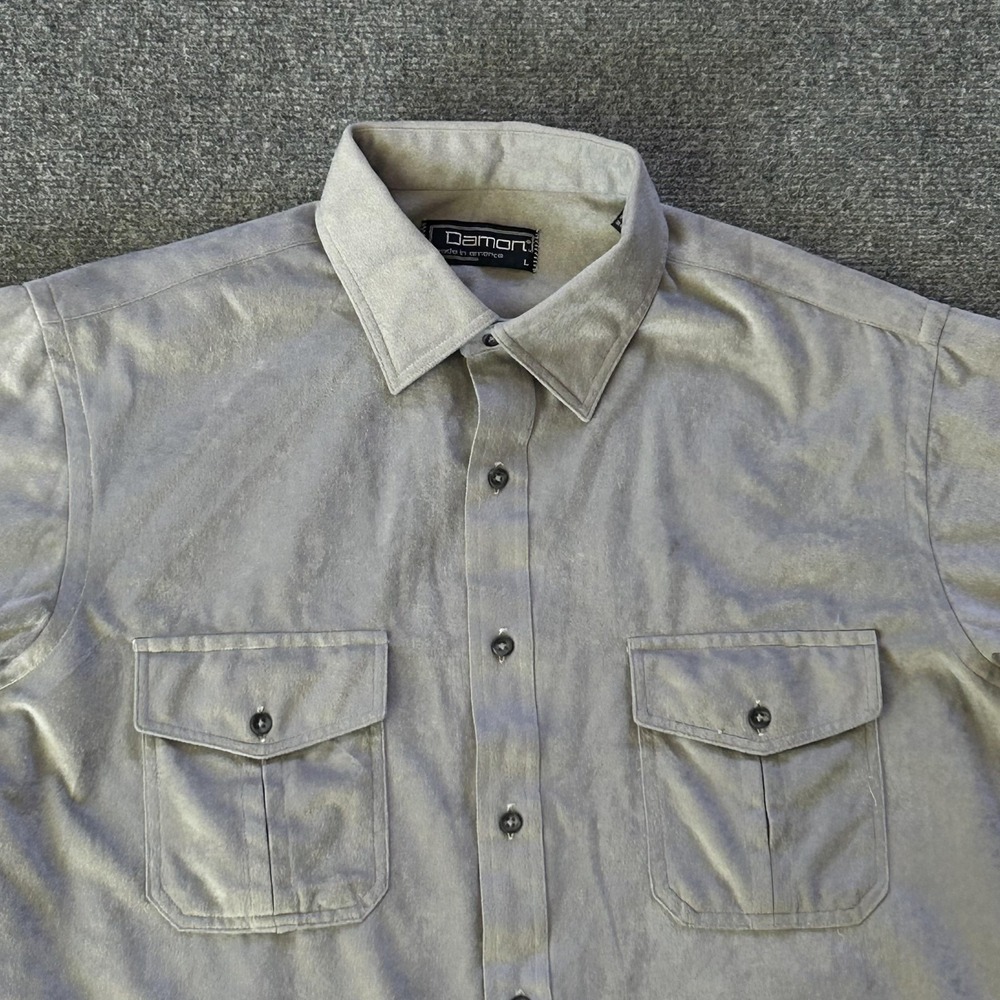 Damon Shirt Mens Large Gray‎ Soft Fleece Button Up Casual Made USA Vintage